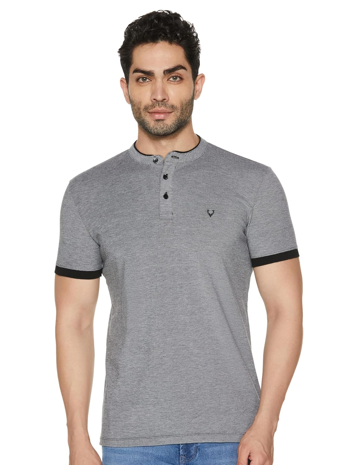 Allen Solly Men's Regular Fit Ribbed Solid Henley T-Shirt