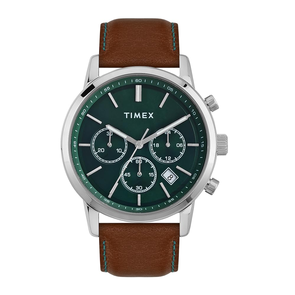 Timex Classic Leather Strap Watch Black Green Blue - Image 3